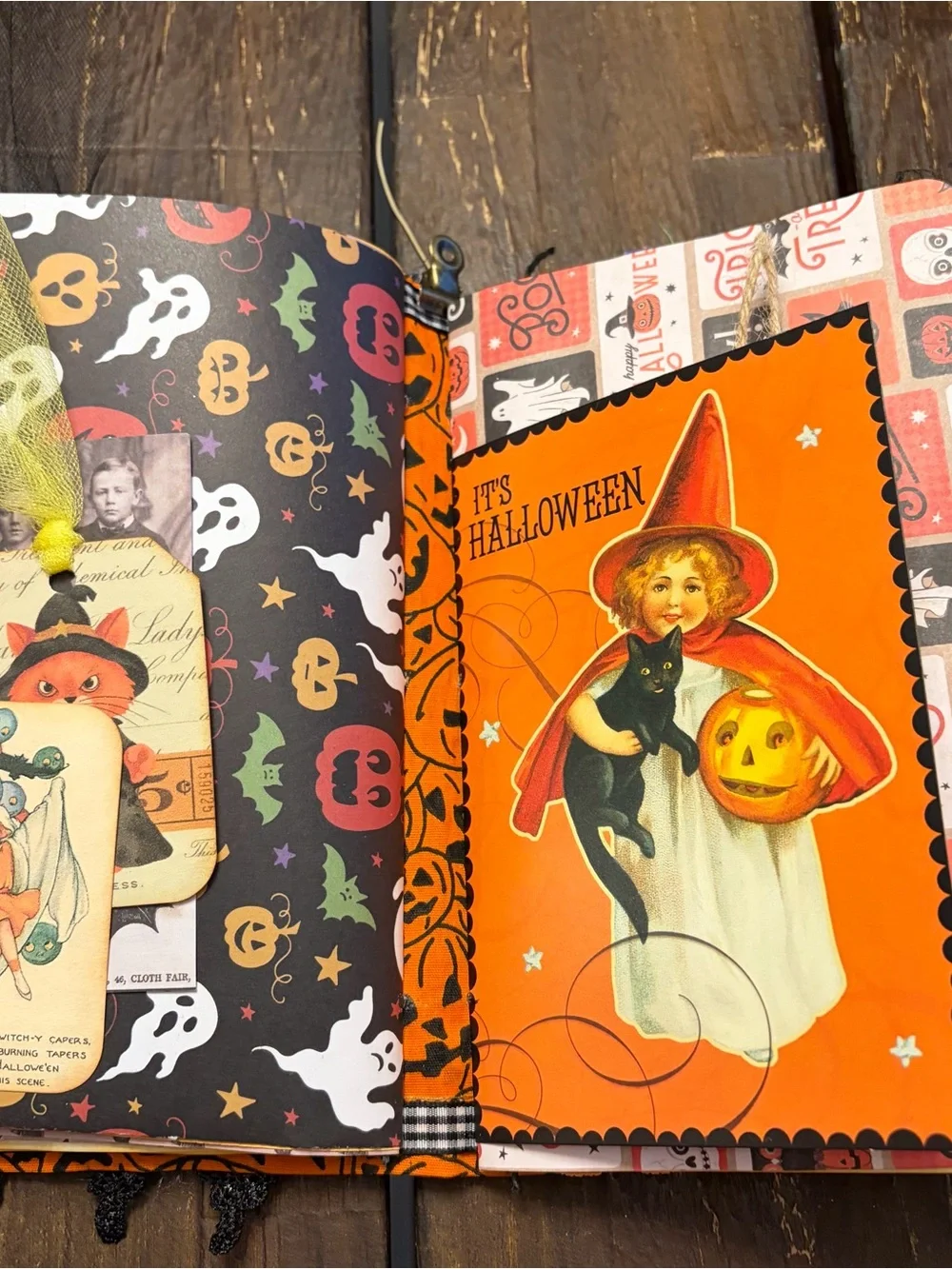 Halloween Junk Journal Vintage Fabric Pumpkins Softcover Decorated 3 Signatures